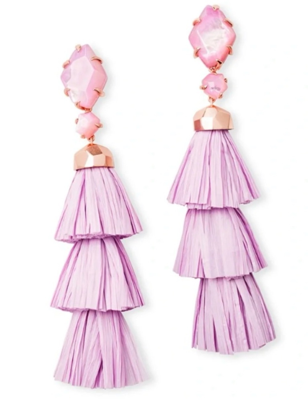 Kendra Scott Denise Lilac Tiered Tassel Drop raffia Earrings Light Purple
